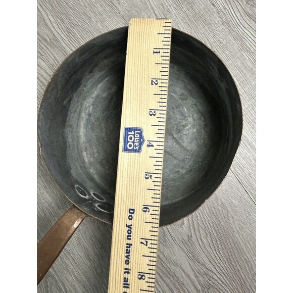 Antique Copper Cookware Sauce Pot Pan Tinned Copper Hand Wrought 6.5” - Picture 14 of 16